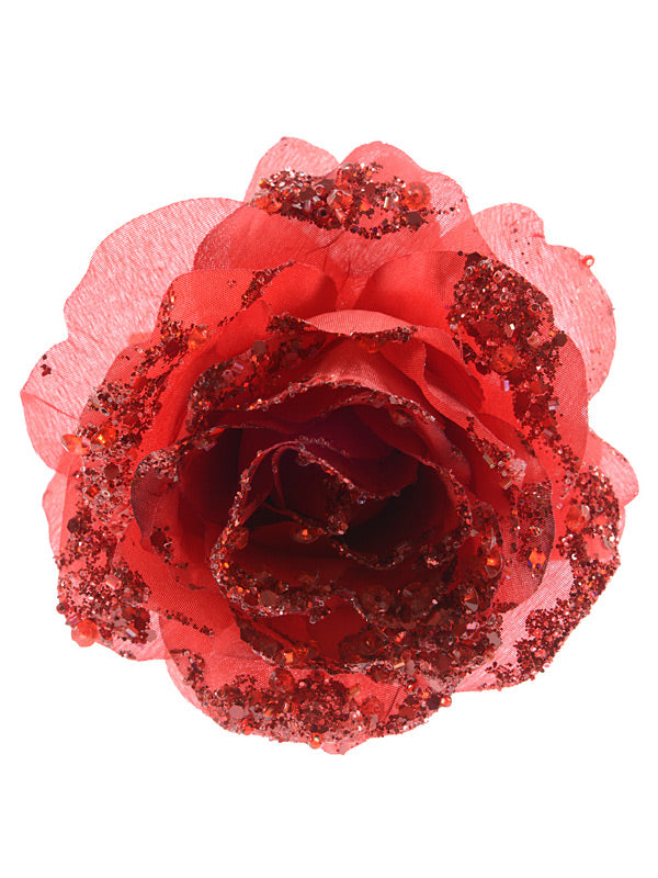 14cm Clip On Rose - Christmas Red