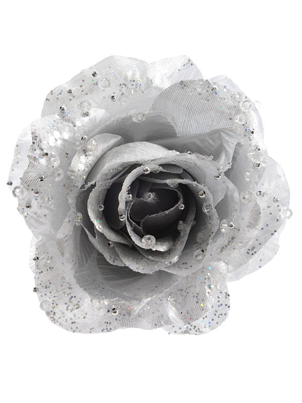 14cm Clip On Rose - Silver