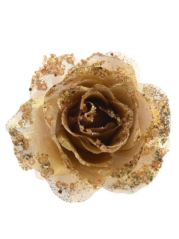 14cm Clip On Rose - Light Gold