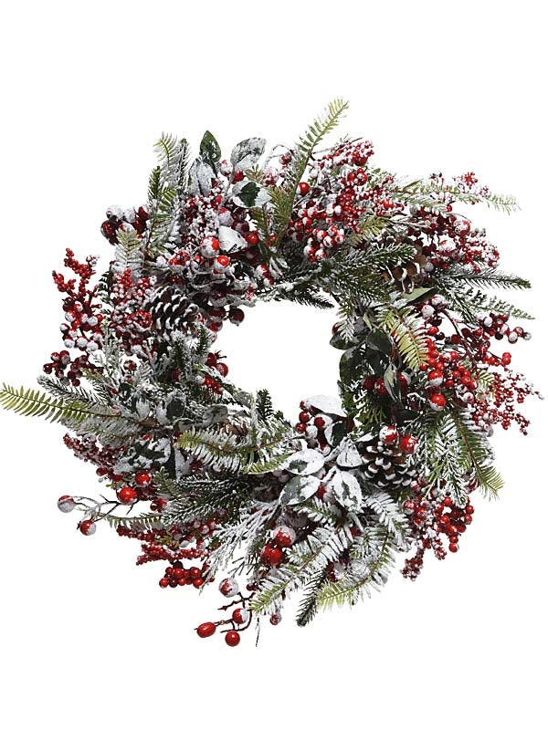 40cm Frosted Red Berry Christmas Wreath