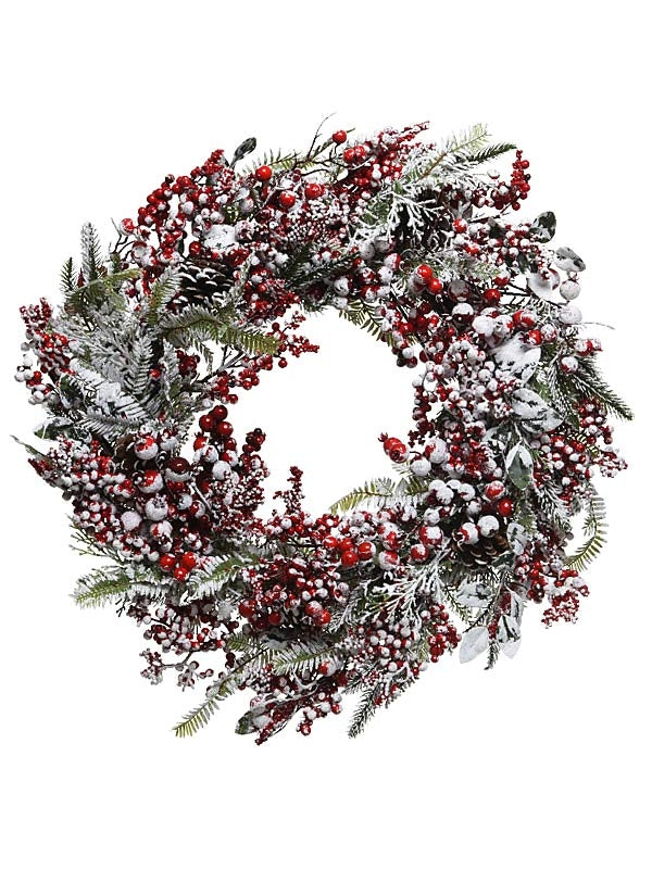 60cm Frosted Red Berry Christmas Wreath
