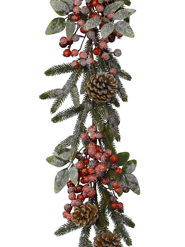 1.8M (6ft) Christmas Garland with Berries, Snow & Pinecones