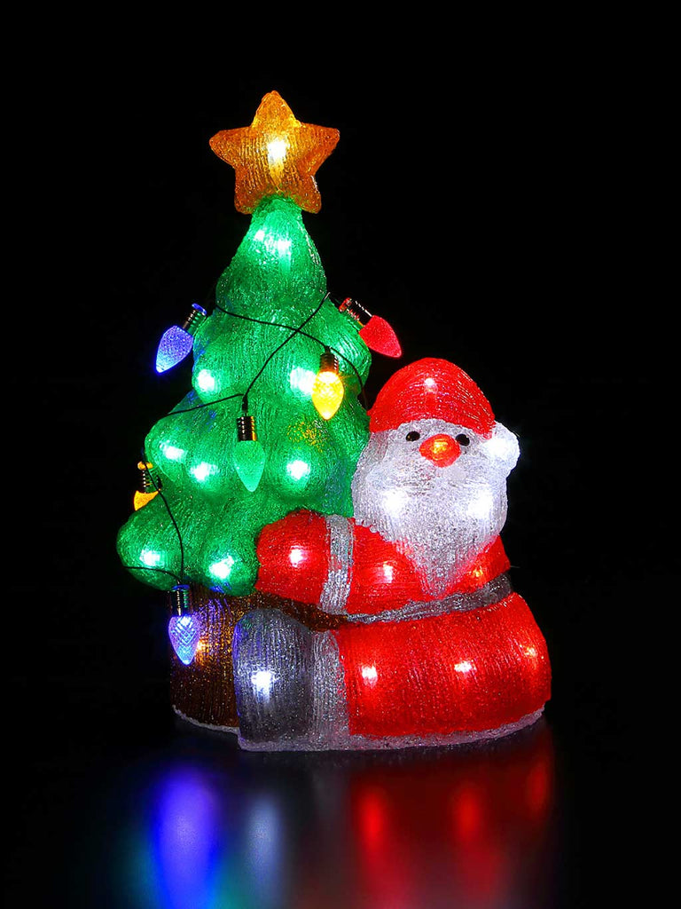 41cm Acrylic Santa & Tree With Lights