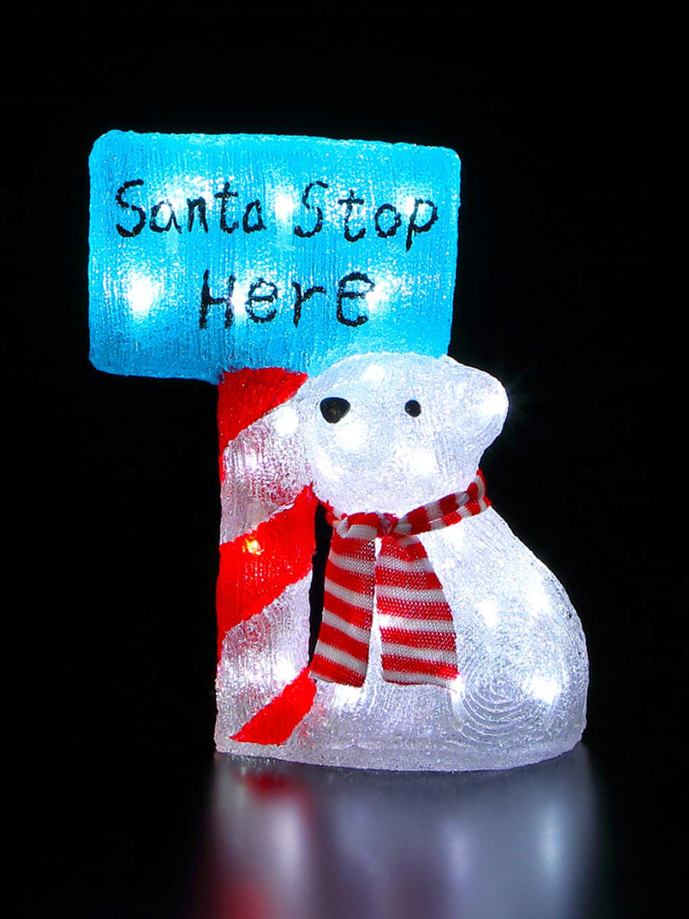 Polar Bear With Santa Stop Here Sign 38cm