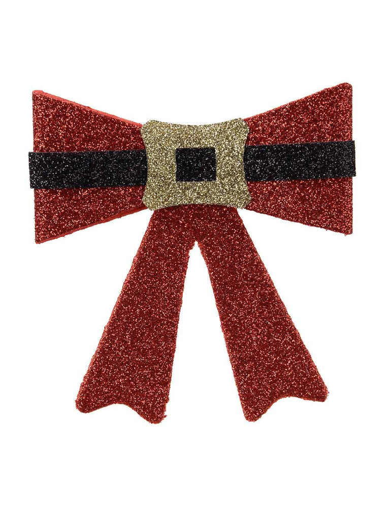 10cm Santa Belt Bow with Glitter - Red