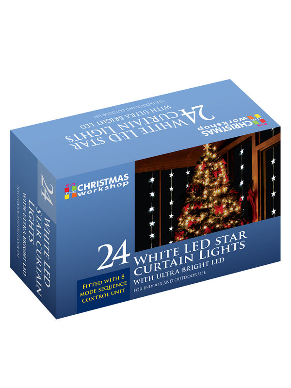 24 LED Star Curtain Christmas Lights - White 
