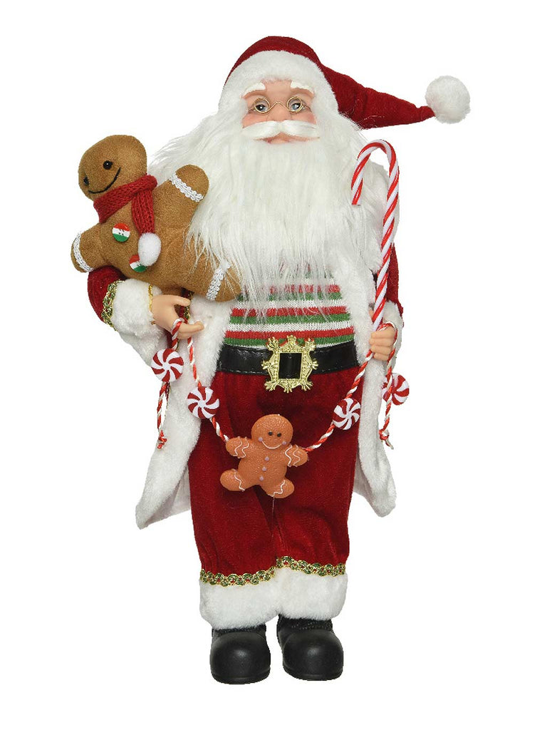 60cm Plush Santa with Candy Stick & Gingerbread Ornament