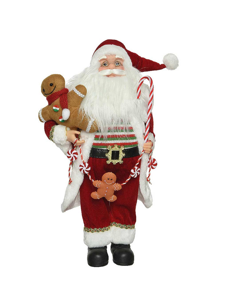 45cm Plush Santa with Candy Stick & Gingerbread Ornament