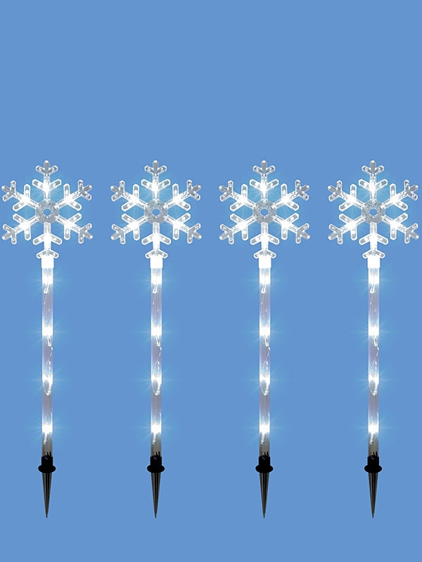 4PC 40 LED Snowflake Stake Path Lights - White 