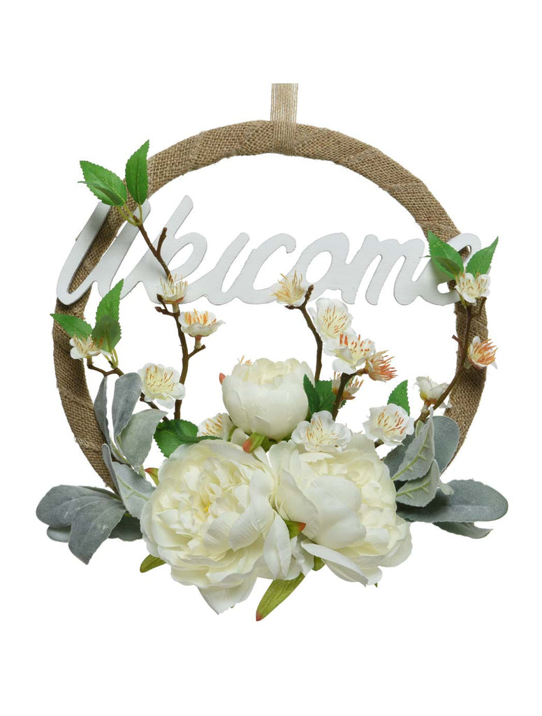 Peony Wreath with Welcome Sign