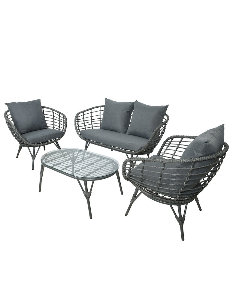 Evora Wicker Outdoor Sofa Set with Cushions - Grey