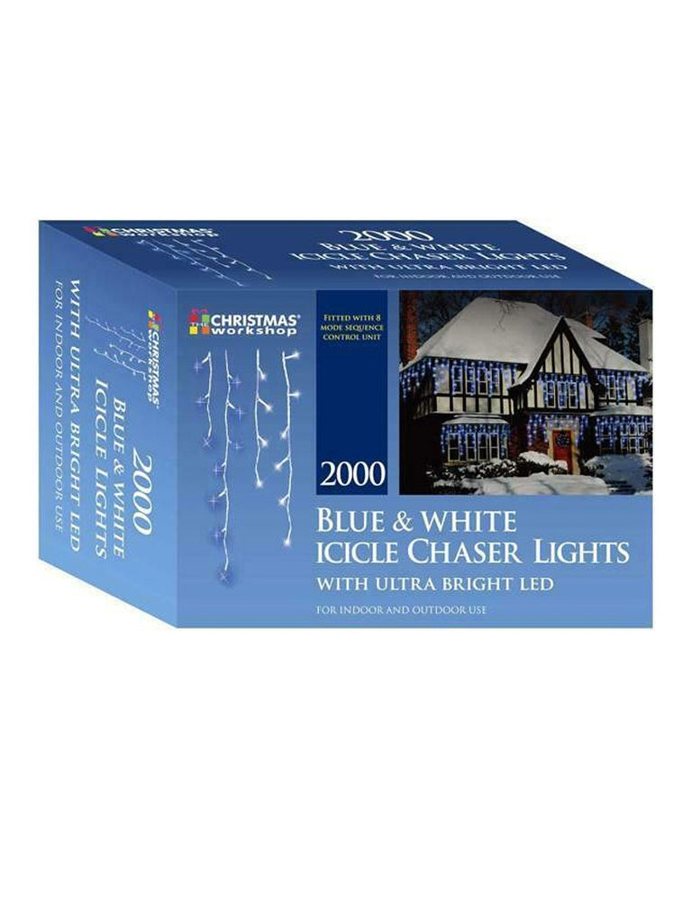 2000 LED Icicle Chaser Lights - Blue & White