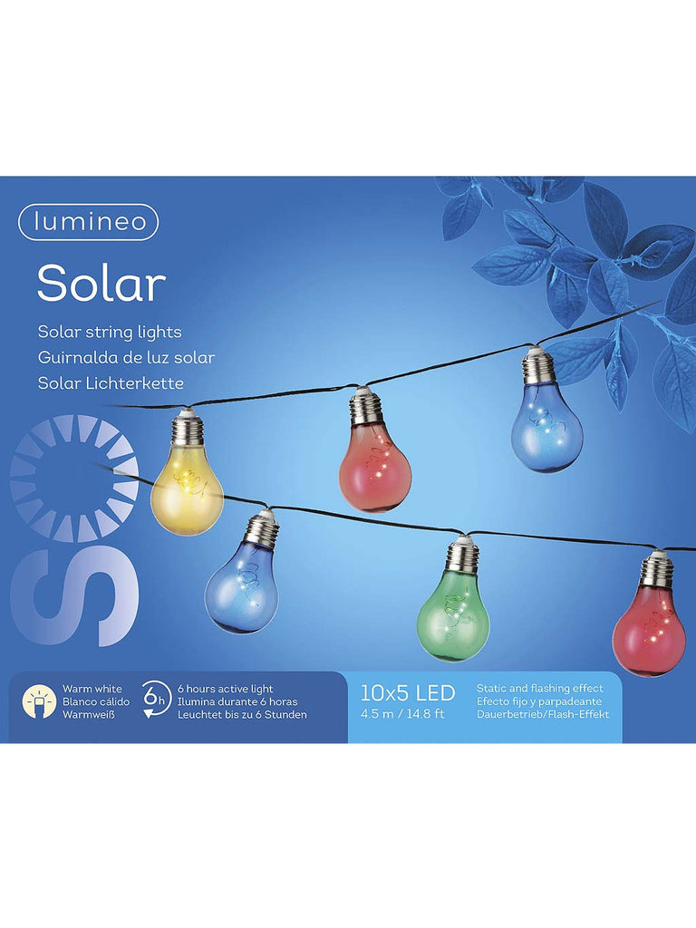 Set of 10 Micro LED Solar Bulb String Lights - Multicolour