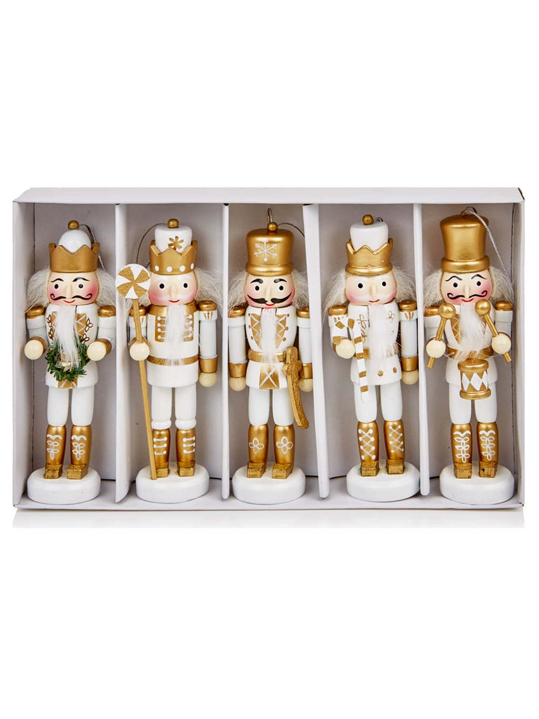 12cm 5pc Nutcrackers In White and Gold Dressing