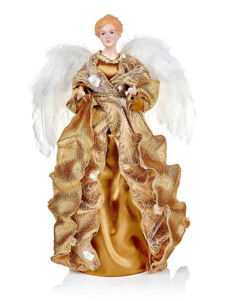 45cm Angel Tree Topper with Feather Wings - Dark Gold