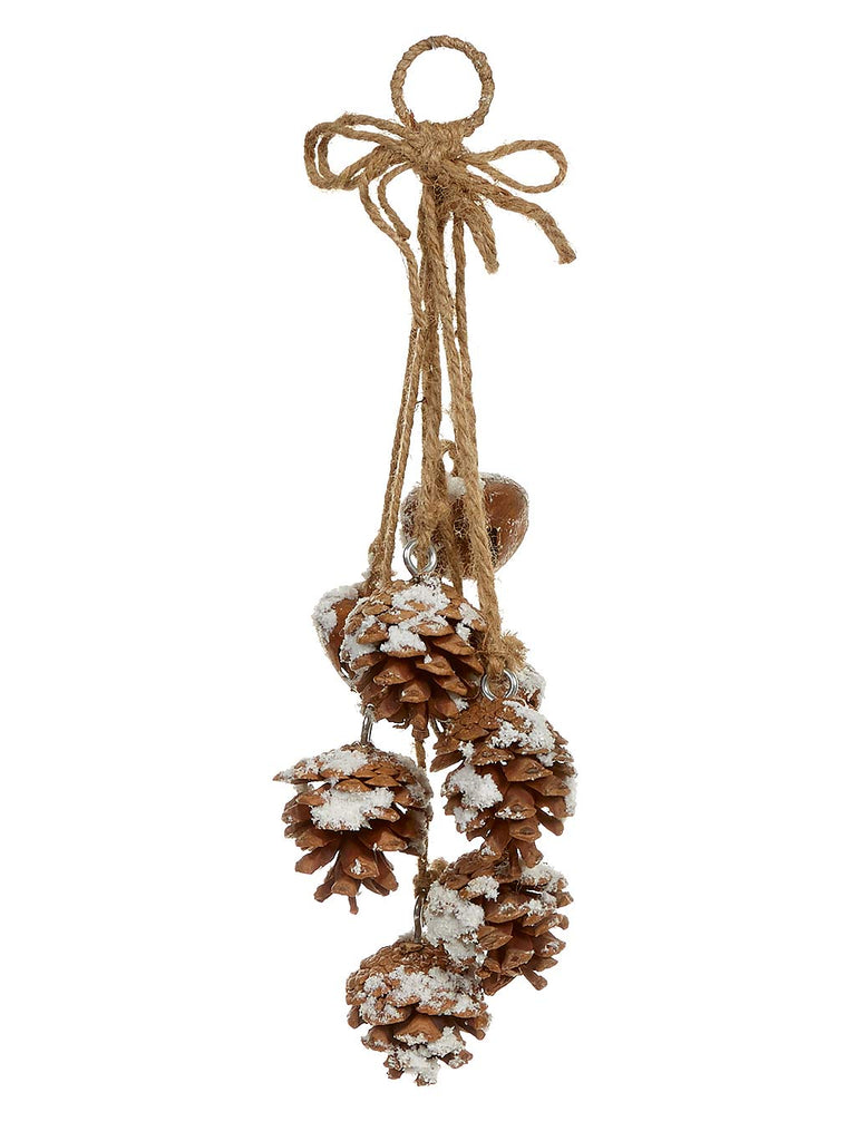 35cm Snowy Pine Cone Cluster Hanger with Jute Bow