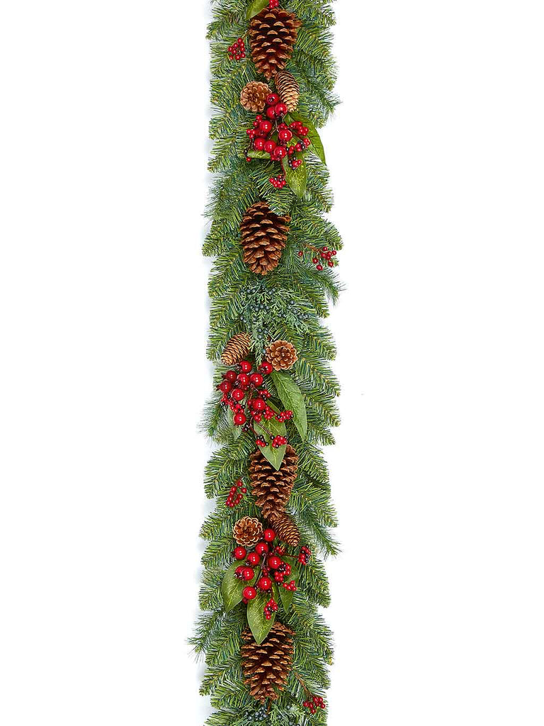 1.8M Natural Red Berry Garland with Pinecones