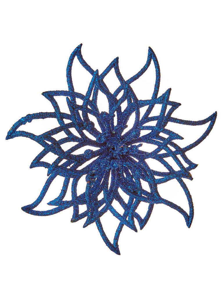 14cm Glitter Cut Out Flower Clip On - Blue 