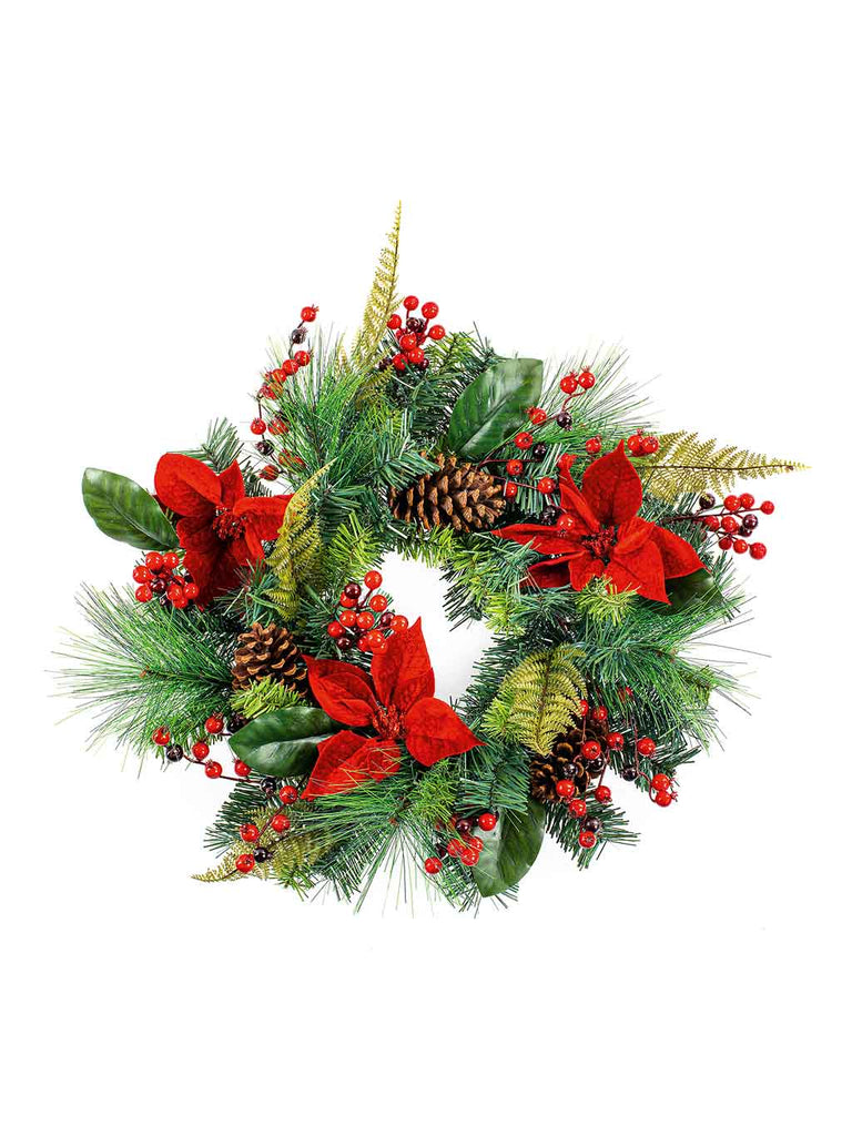 50cm Poinsettia Wreath with Cone and Berries