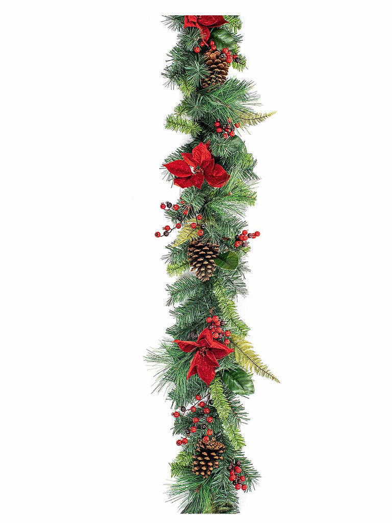 1.8M Poinsettia Garland with Cone and Berries