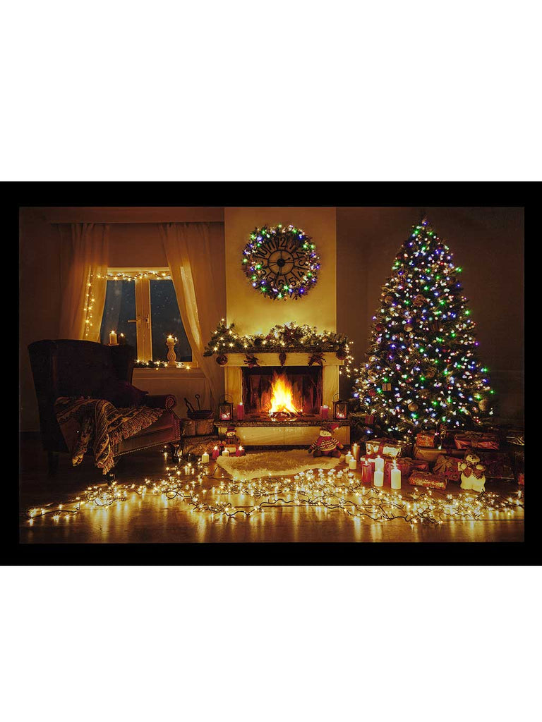 B/O Fibre Optic LED 60 x 40cm Festive Room with Fire And Tree Canvas