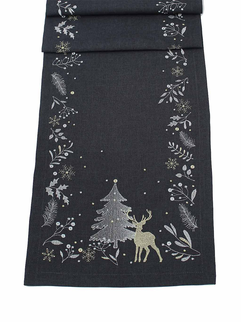 Frosty Forest 14” x 75” Table Runner - Pewter/Multi