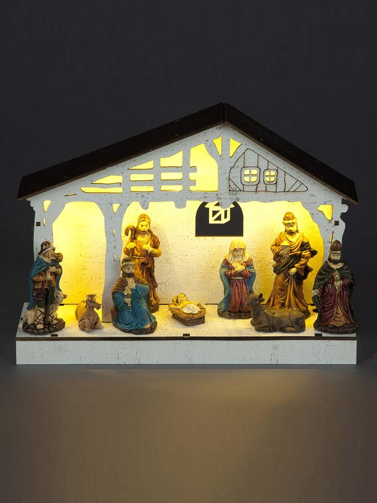 20cm Wooden Nativity Scene with LEDs