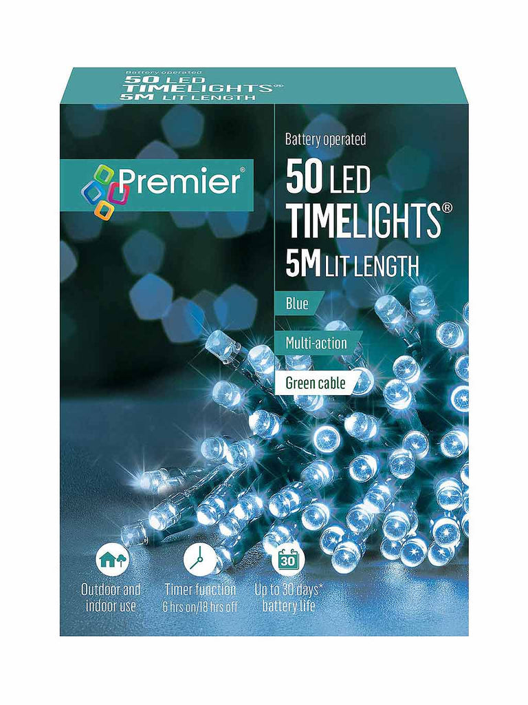 Premier 50 Battery Operated White LED Timelights, 5m Lit Length