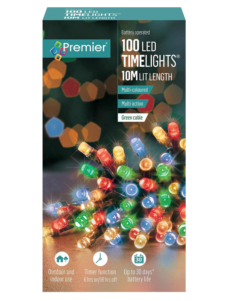 100 LED Battery Operated Multi-Action Christmas Lights - Multicolour