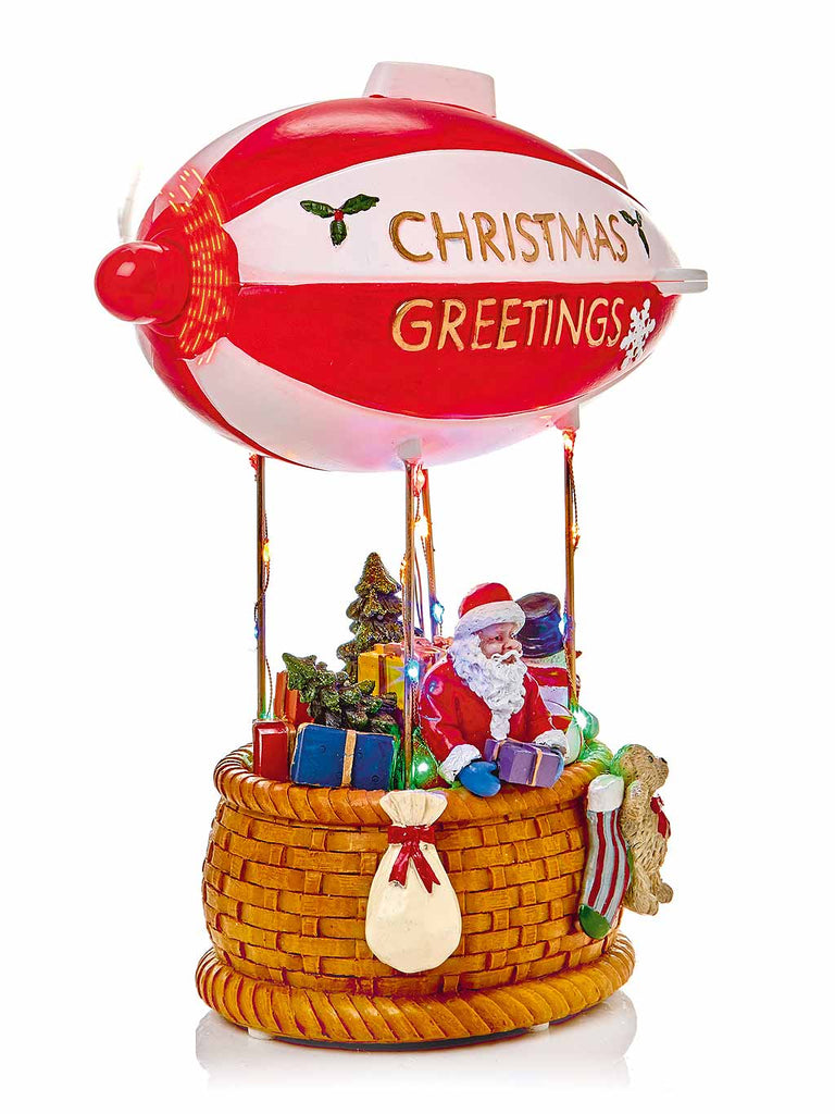 28cm Lit Animated Airship with Santa