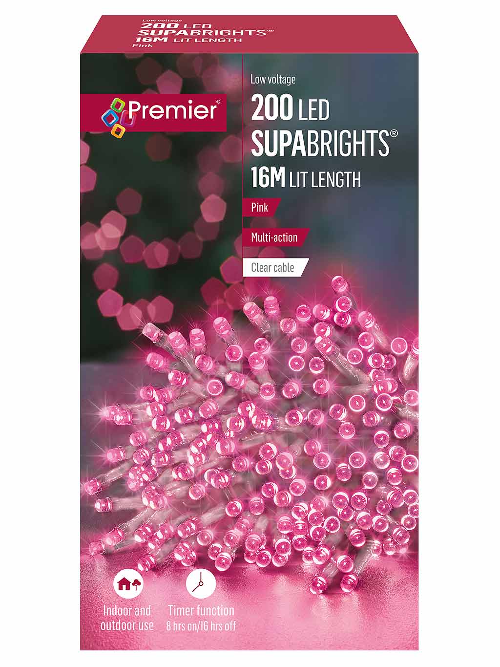 Premier Supabright LED-Lichterkette – 20 M, 200 LEDs, Mehrfarbig – Mit Timer Für Innen & Außen