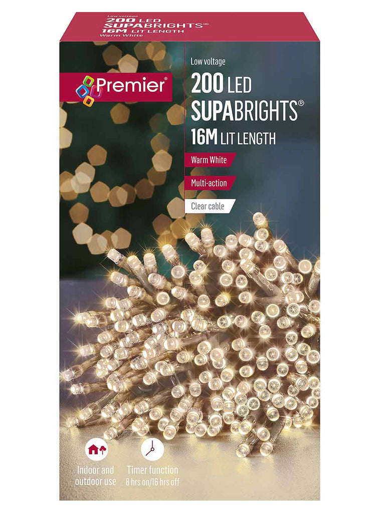 Premier Supabright LED-Lichterkette Mit Timer – 200 LEDs, 20 M, Mehrfarbig, Für Innen & Außen