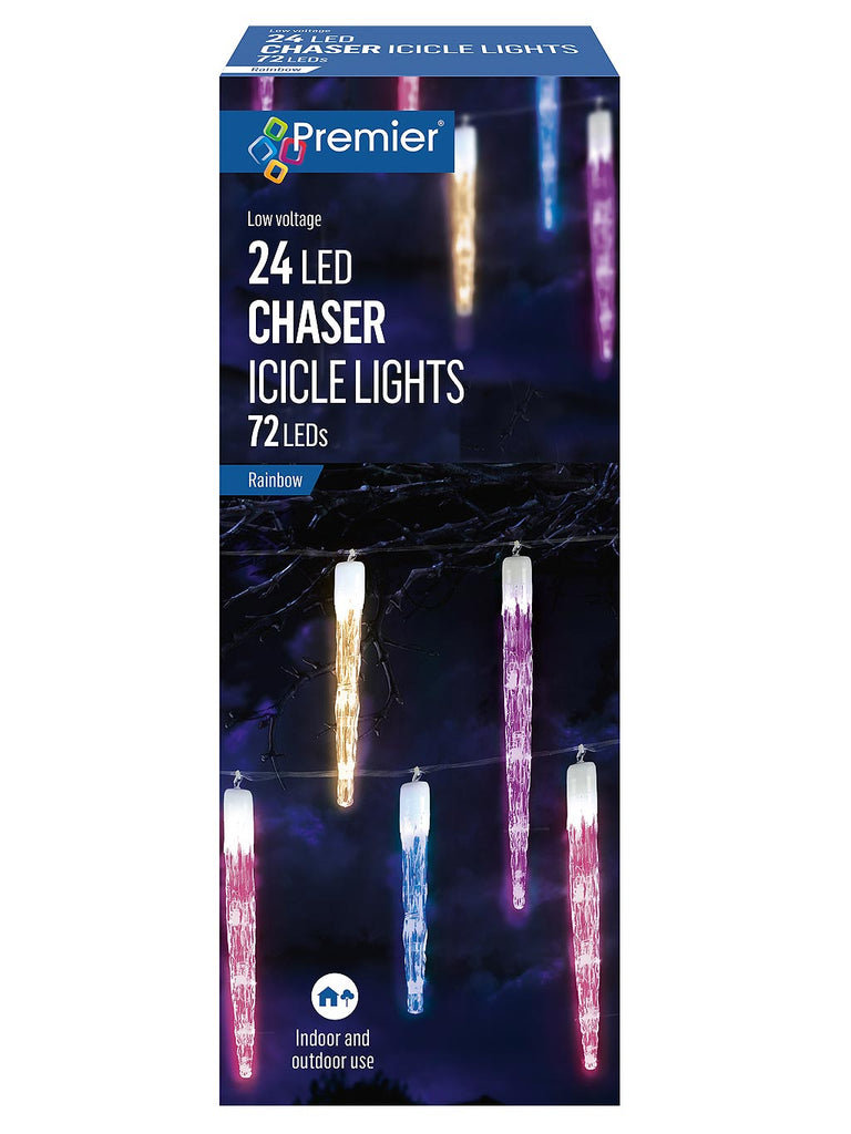24pc Chaser Icicles with 72 LEDs - Rainbow