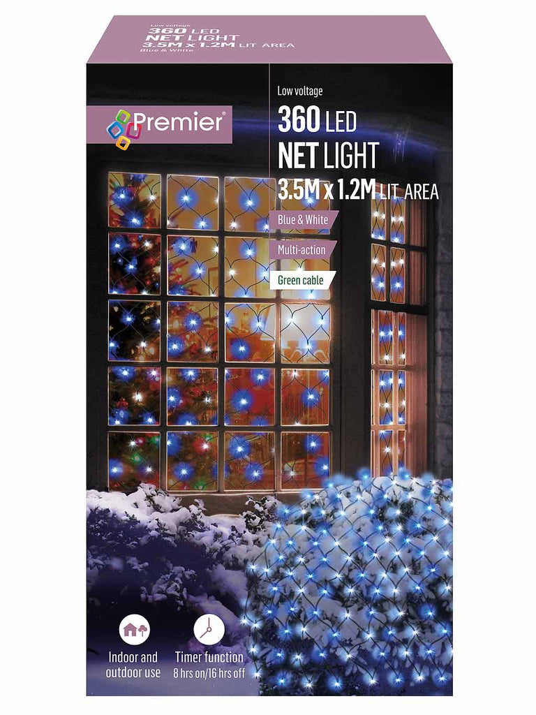 3.5 x 1.2M 360 LED Multi-Action Net Lights - Blue & White