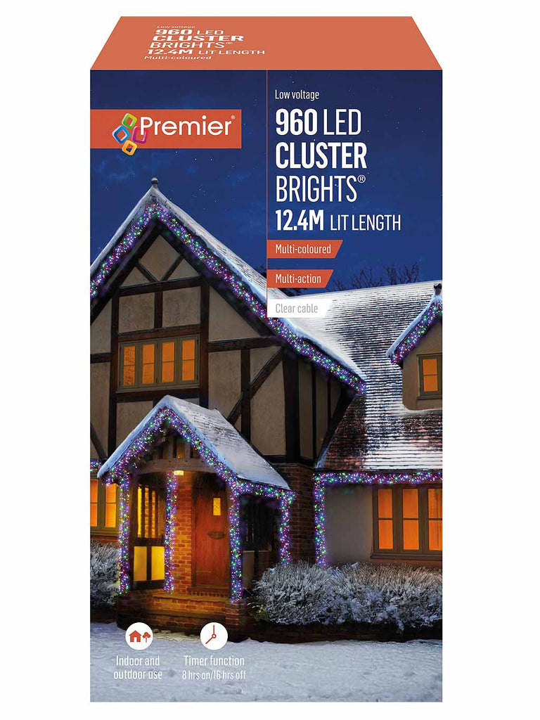 960 LED Multi-Action Cluster Brights with Timer & Clear Cable - Multicolour
