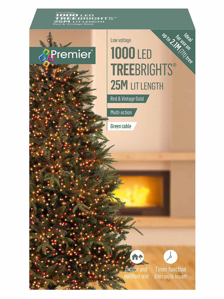 1000 LED Christmas Treebrights with Timer - Vintage Gold with Red LEDs