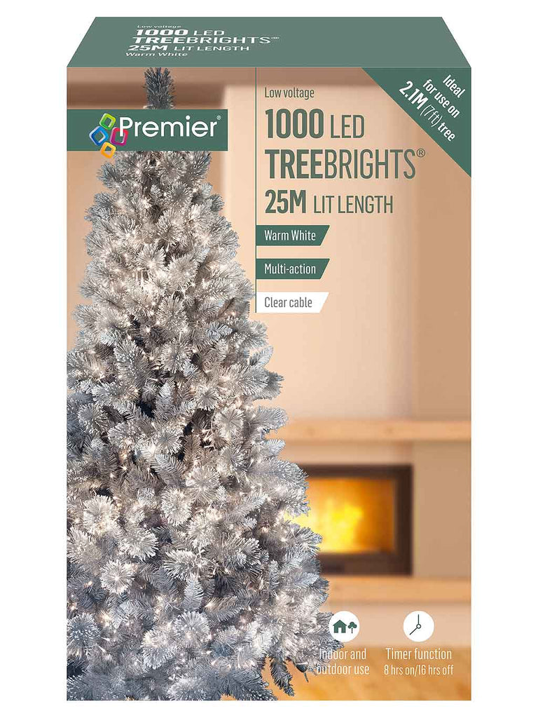1000 Multi-action LED Treebrights with Timer & Clear Cable - Warm White