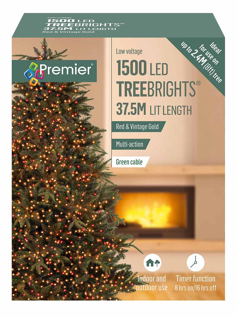1500 LED Christmas Treebrights with Timer - Vintage Gold with Red LEDs