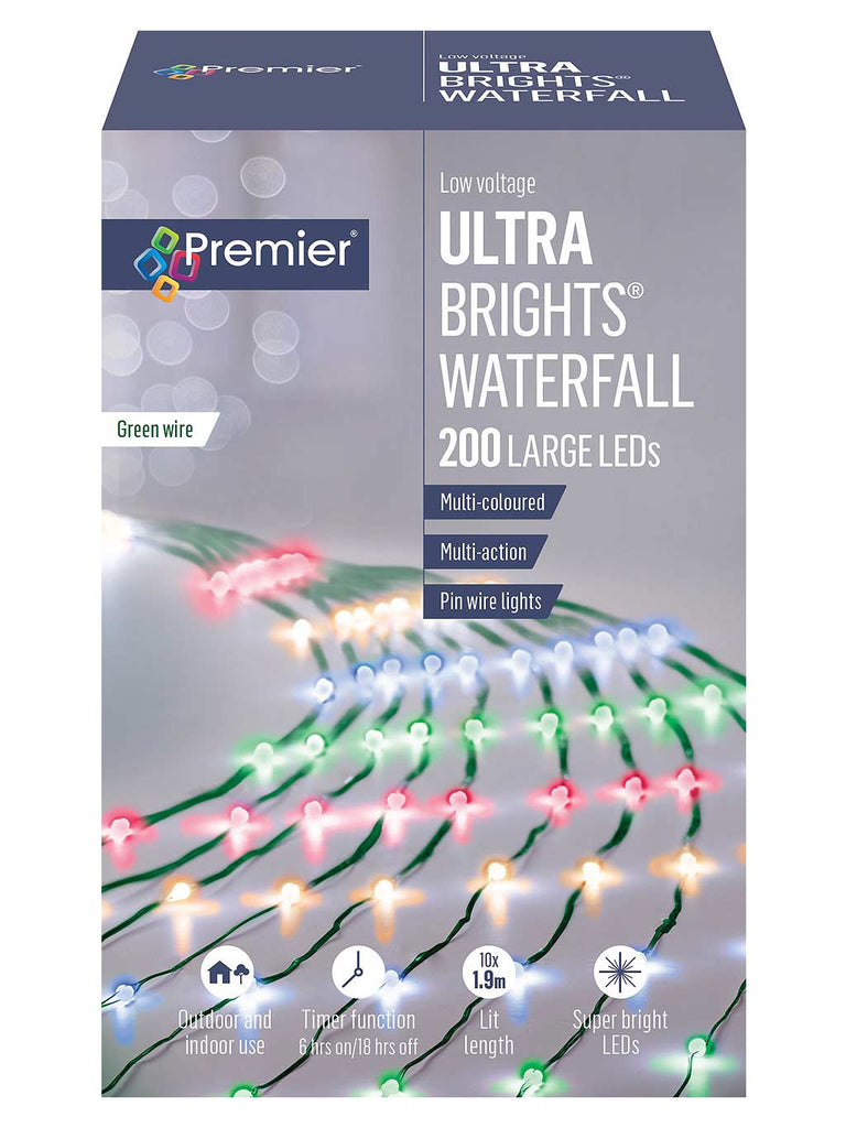 200L Ultrabright Waterfall Tree Net - Multi LEDs - Green Wire