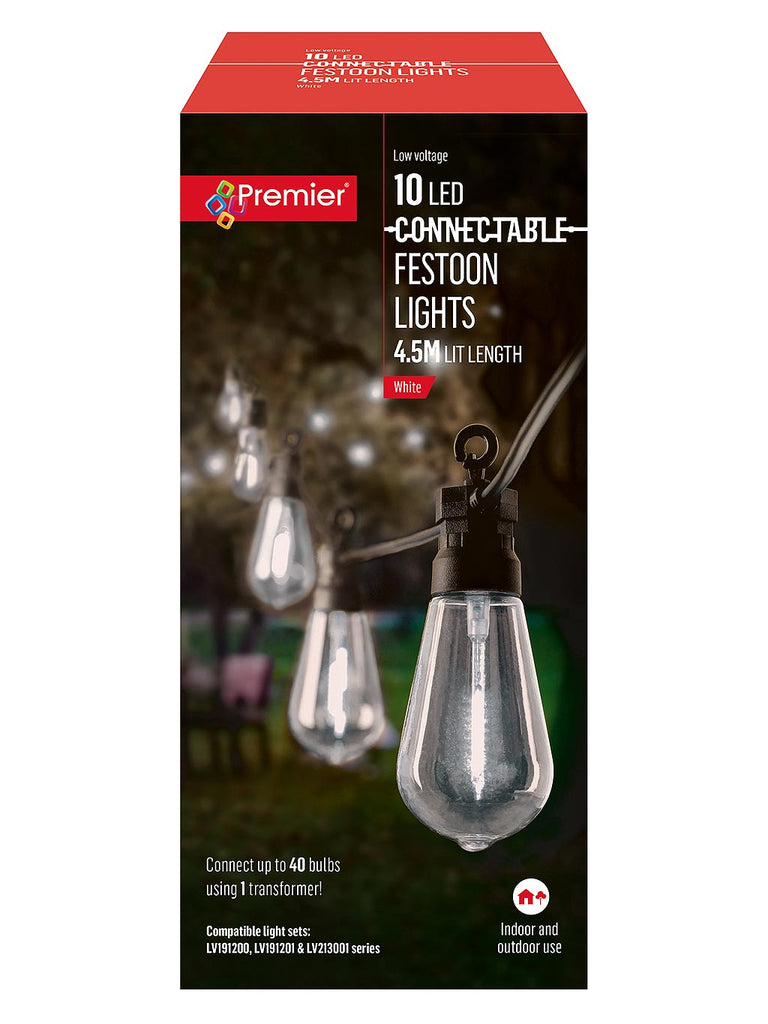 10 Connectable Festoon Party Lights - White