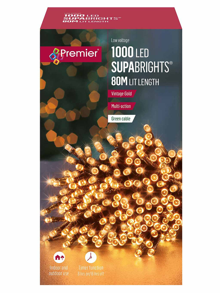 1000 Multi-Action Supabrights with Timer - Vintage Gold LEDs