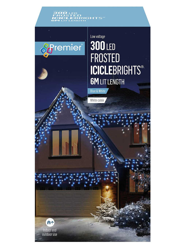 300 LED Multi-Action Frosted Cap Icicles - Blue & White