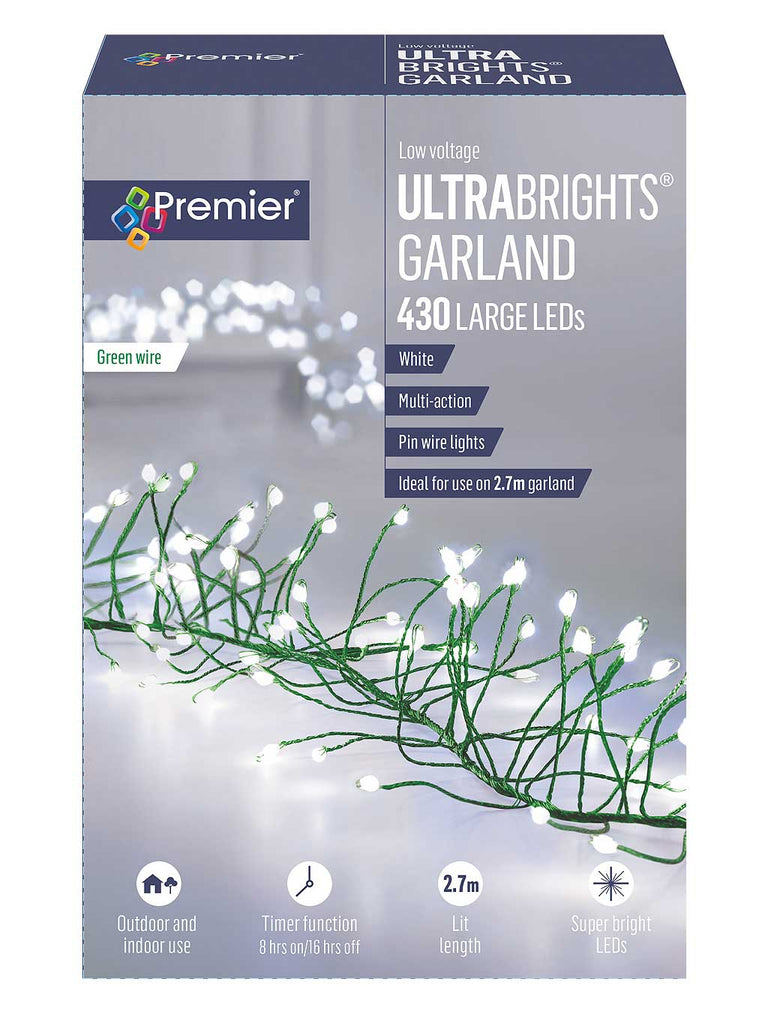 430L Ultrabright Cluster Garland Green Wire - White