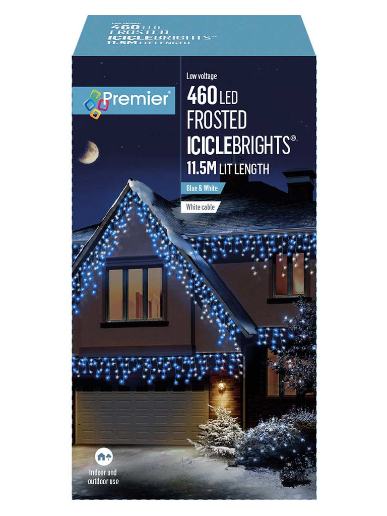 460 LED Multi-Action Frosted Cap Icicles - Blue & White
