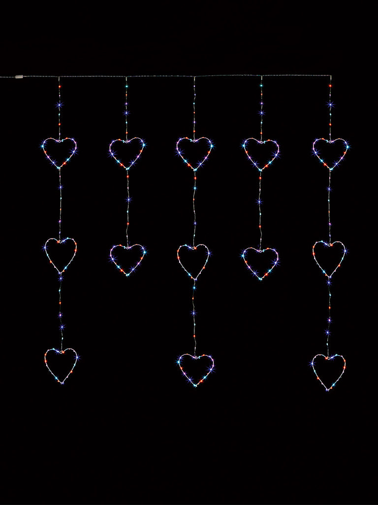 1.2 x 1.3m Heart Shape Pin wire Flashing Curtain - Rainbow