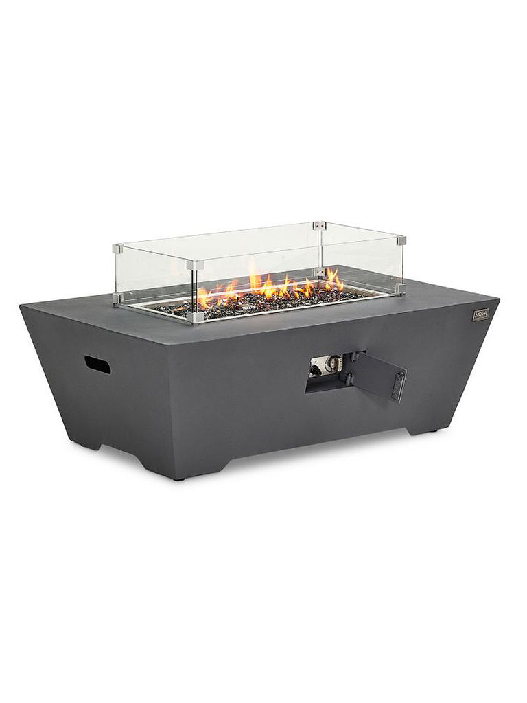 Neptune Rectangular Gas Fire Pit with Wind Guard & Cover - Dark Grey