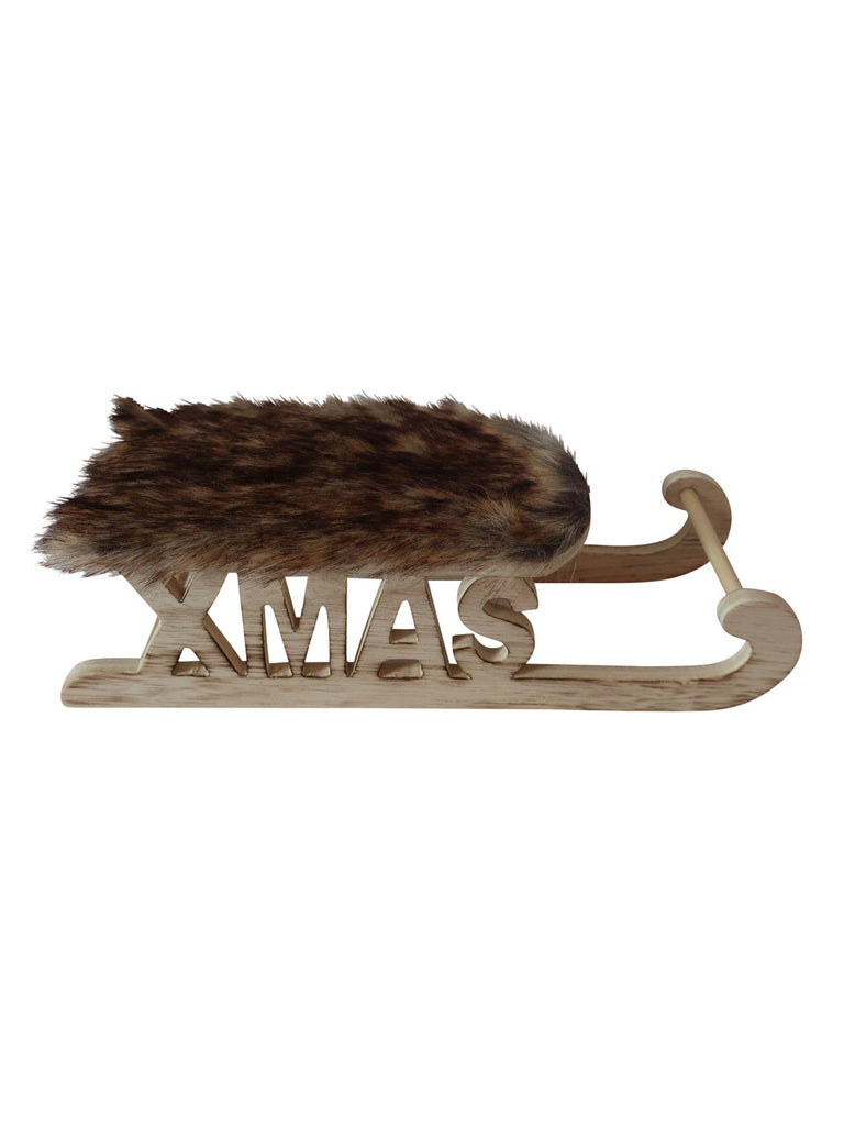 24cm Natural Wood Sleigh With Faux Fur