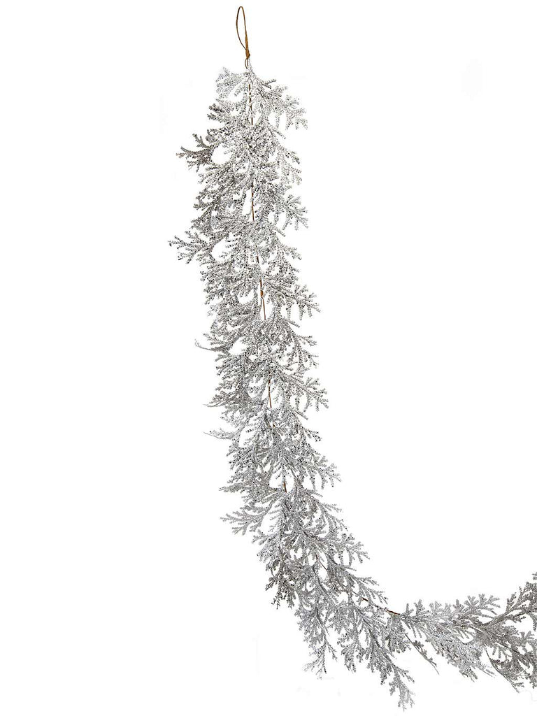 183cm (6ft) Silver Glitter Cedar Garland