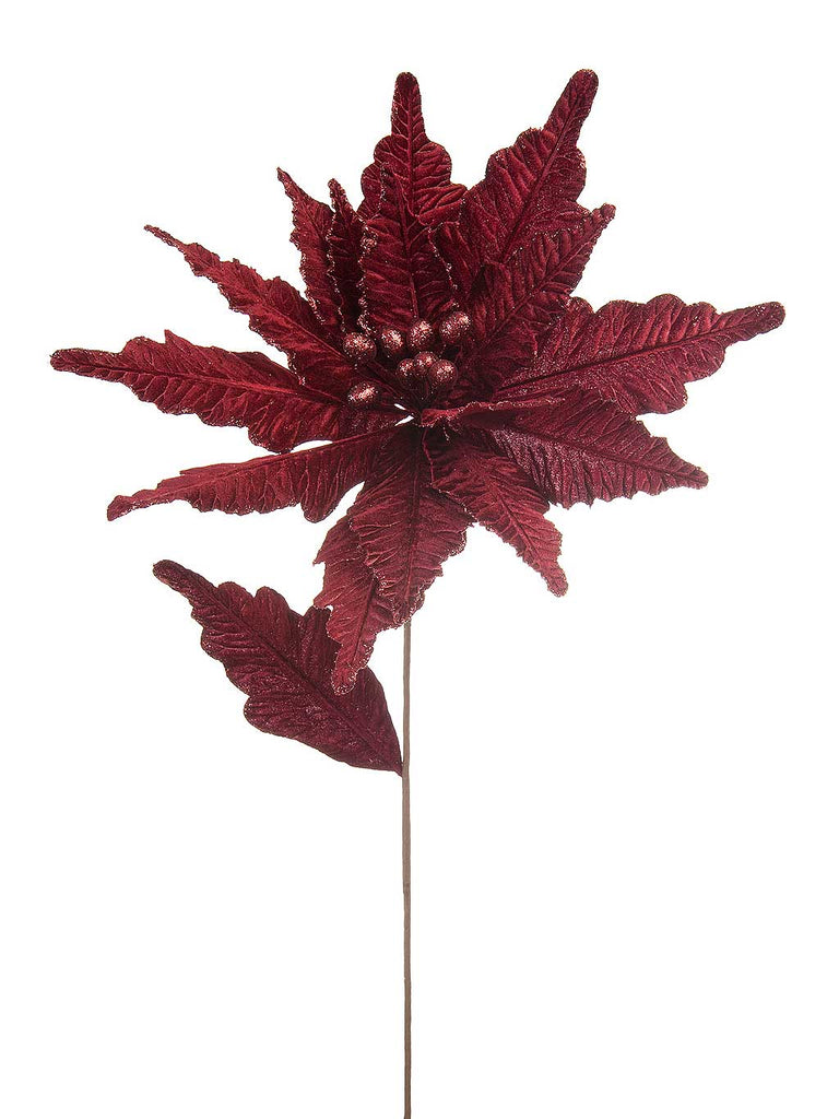 68cm Burgundy Velvet Poinsettia Stem