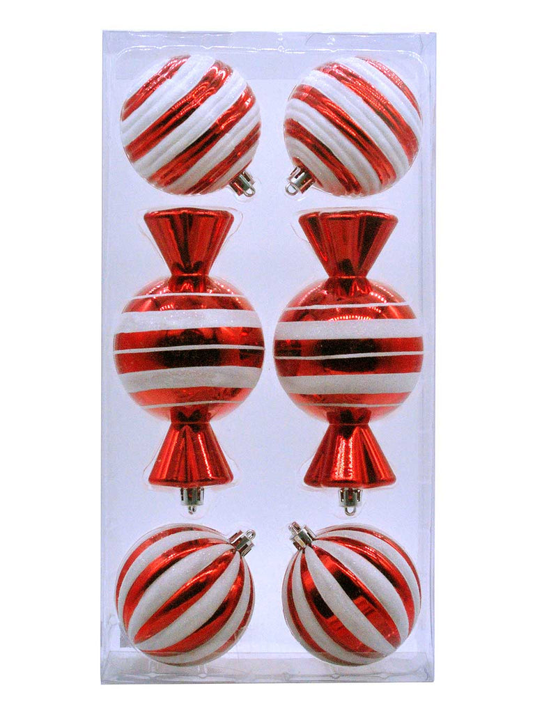 Pack of 6 x 8cm Red & White Stripped Candy Tree Dec